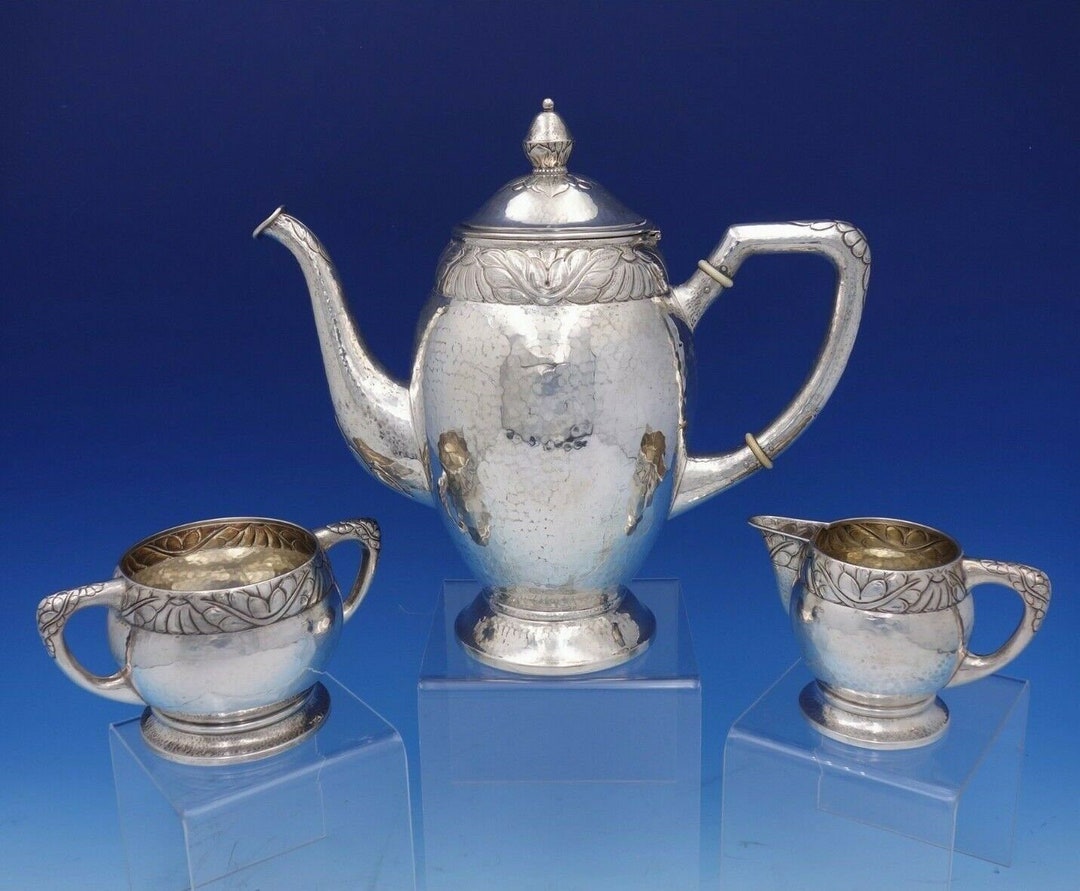 Danish Sterling Silver Coffee / Tea Set 3piece Hammered Art Etsy