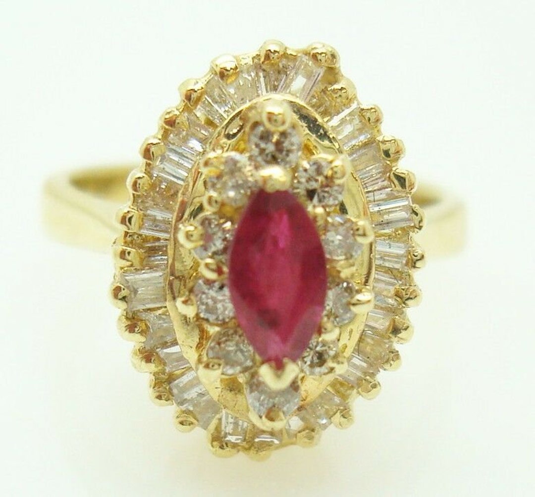 14k Gold Marquise Genuine Natural Ruby Ring With 1/2ct Diamonds (#2748 ...