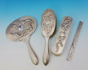 C.j. Co. Chinese Export Sterling Silver Dresser Set 4pc With Dragons (#3568)