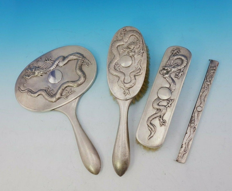 C J Co Chinese Export Sterling Silver Dresser Set 4pc With Etsy