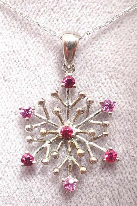 14k Gold Pink Genuine Natural Sapphire Snowflake P