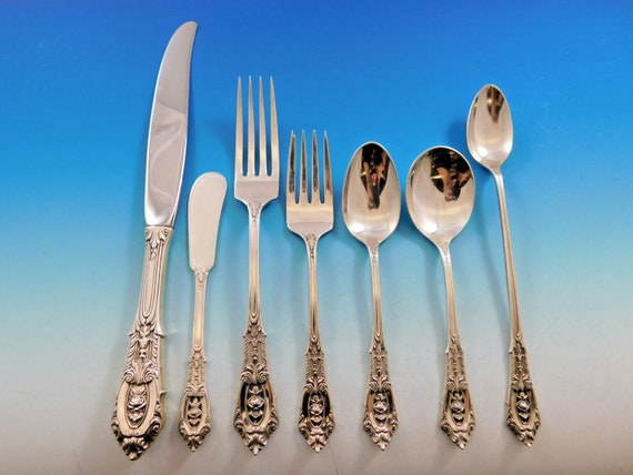 Rose Point by Wallace Sterling Silver Dinner Size Flatware Set 12