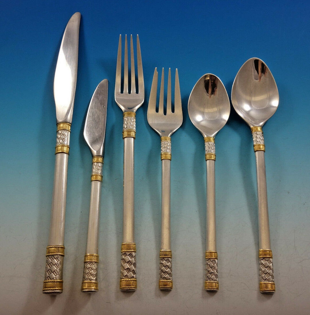 Aegean Weave Gold by Wallace Sterling Silver Flatware Set 12