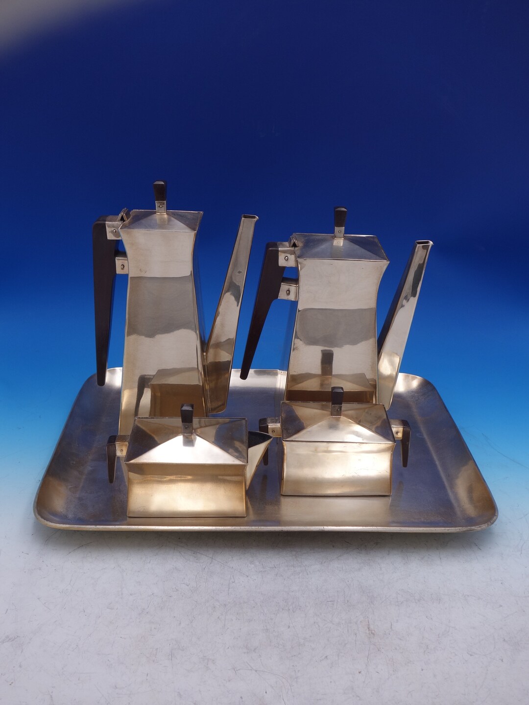 gmgmgmさん専用　皿　滝田項一作 GIM Mexican Sterling Silver Tea Set 4pc W/tray Wood Handle