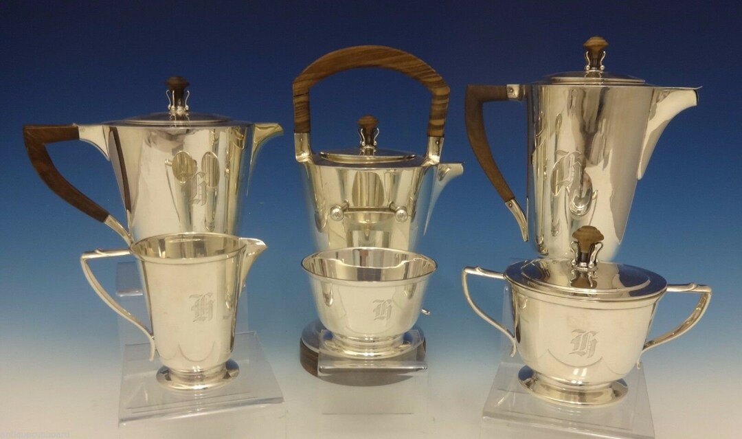 International Sterling Silver Tea Set 6pc W/teak Handles Modernism ...
