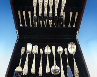 Rose by Stieff Repousse Sterling Silver Flatware Set Service 52