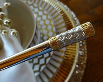 Yamazaki ESSENCE Stainless Steel Flatware Set – Gold Accent, Made In Japan (1994-1996), Used – Great Condition