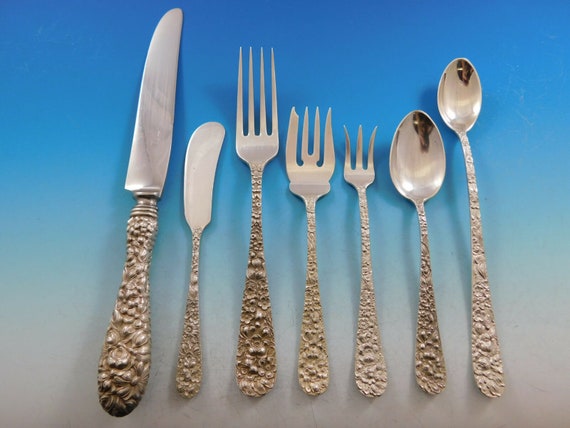 Rose by Stieff Sterling Silver Flatware Set for 12 Service 97 Pc