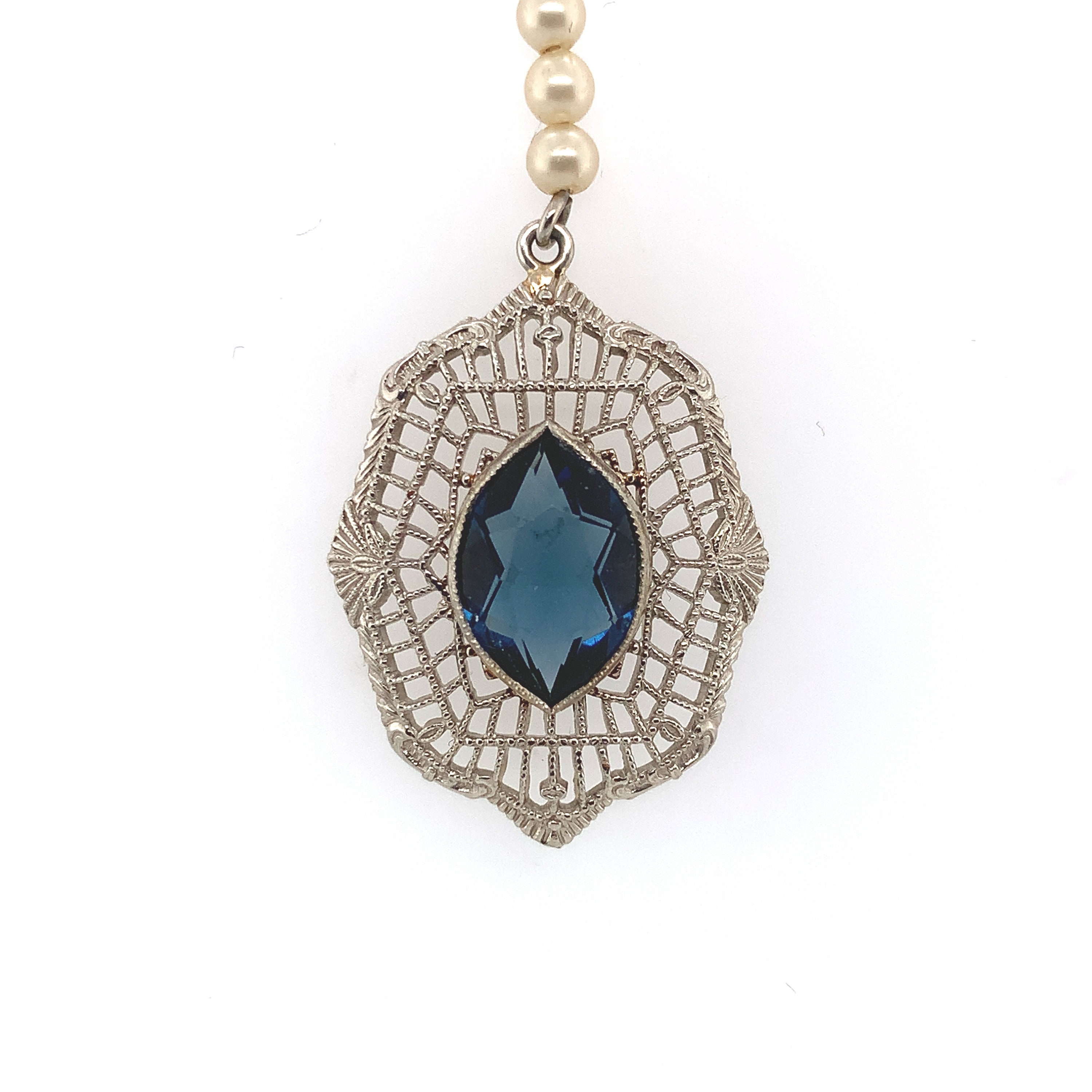 10k White Gold Filigree Art Deco Pendant With Original