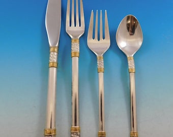 Aegean Weave Gold by Wallace Sterling Silver Flatware Set 12 Service 48 pieces