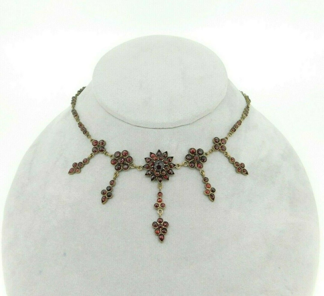 Antique Bohemian Garnet Pendant Necklace