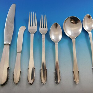 Beaded by Georg Jensen Sterling Silver Flatware Set for 8 Service 56 pcs Dinner