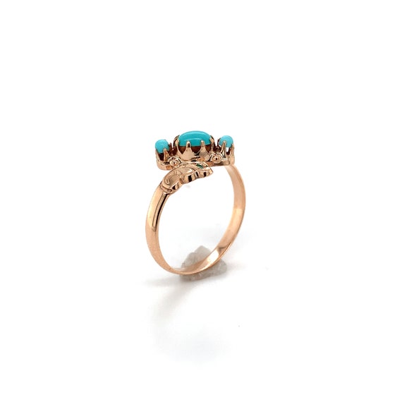 10k Rose Gold 3 Stone Genuine Natural Turquoise R… - image 4