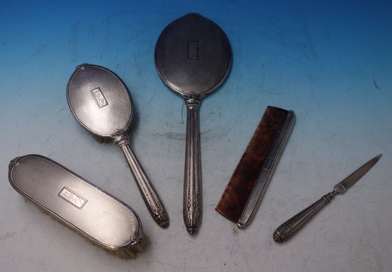 sterling silver dresser set A Large Assembled Enameled Sterling Silver Dresser Set (Lot 4352