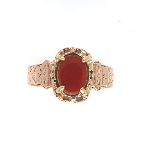 10k and 14k Rose Gold Victorian Genuine Natural Carnelian Agate Ring (#J6293)