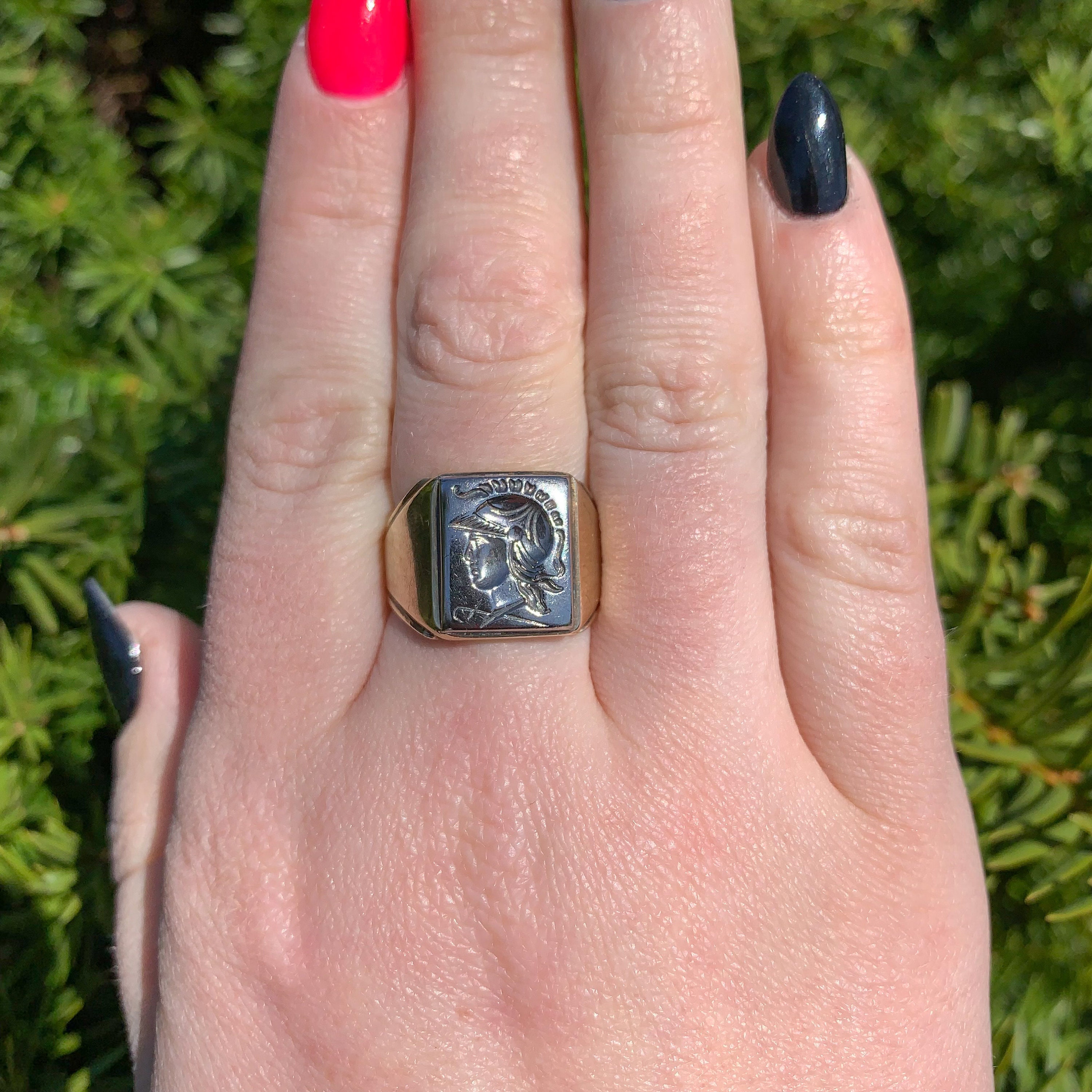 10k Yellow Gold Ring With Silver Warrior Intaglio Men's Size