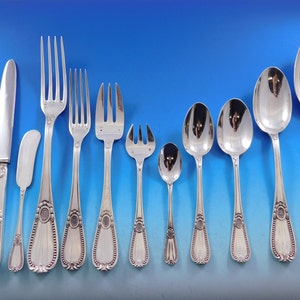 Tetard Freres Perles Sterling Silver Flatware Set Service French 343 pcs Dinner image 1