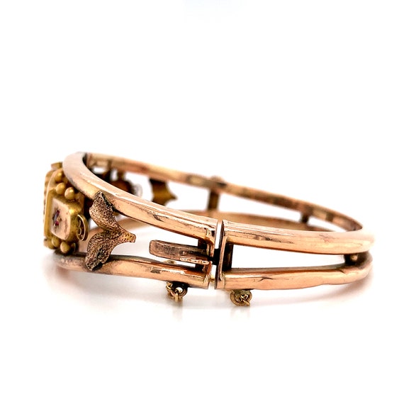 Victorian 9k Rose Gold Diamond Bangle Bracelet (#… - image 10