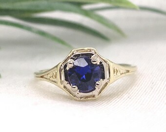 Rare 14k Yellow Gold .55ct Purple Genuine Natural Sapphire Filigree Ring (#7173)