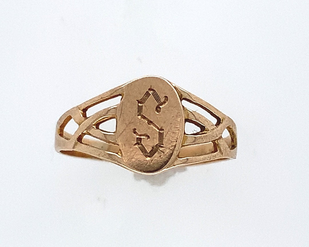 10k Yellow Gold Open Weave Baby Signet Ring With S Monogram Jewelry ...