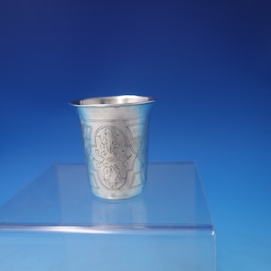 Russian .875 Silver Shot Glass Bright-Cut w/ Church and Flowers #84 (#5175)