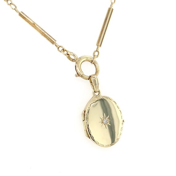 14k Yellow Gold Oval Locket with 14k Vintage Deco… - image 1