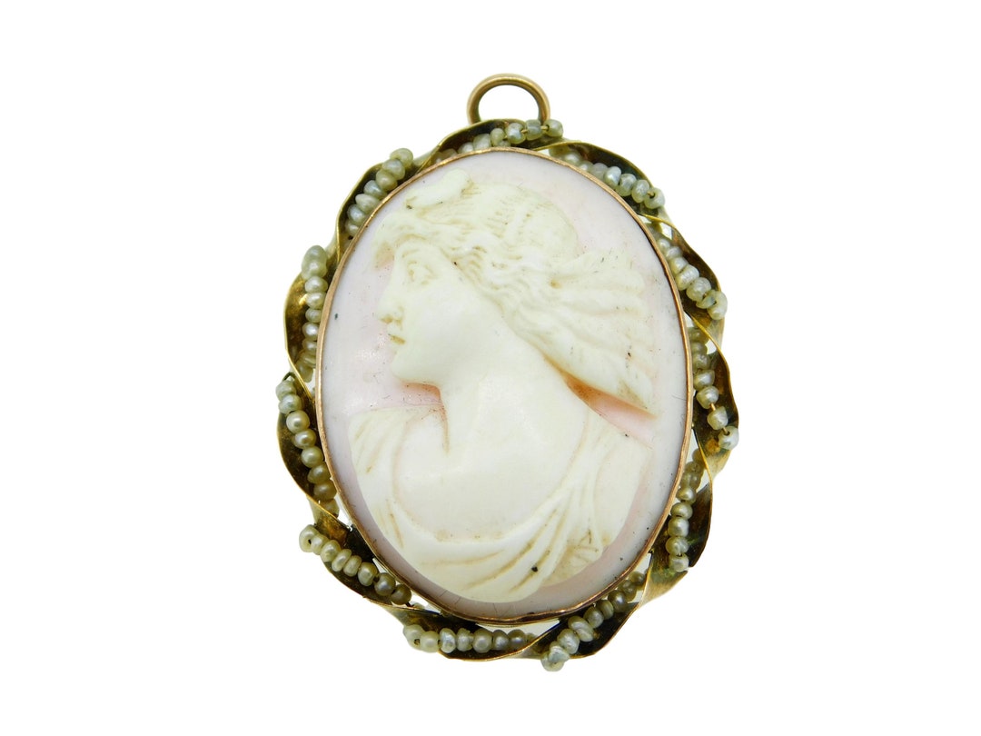 10k Yellow Gold Angel Skin Conch Shell Cameo Pin Pendant (#J337) - Etsy