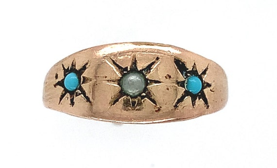 9k Yellow Gold Baby Ring with Turquoise Glass in … - image 1