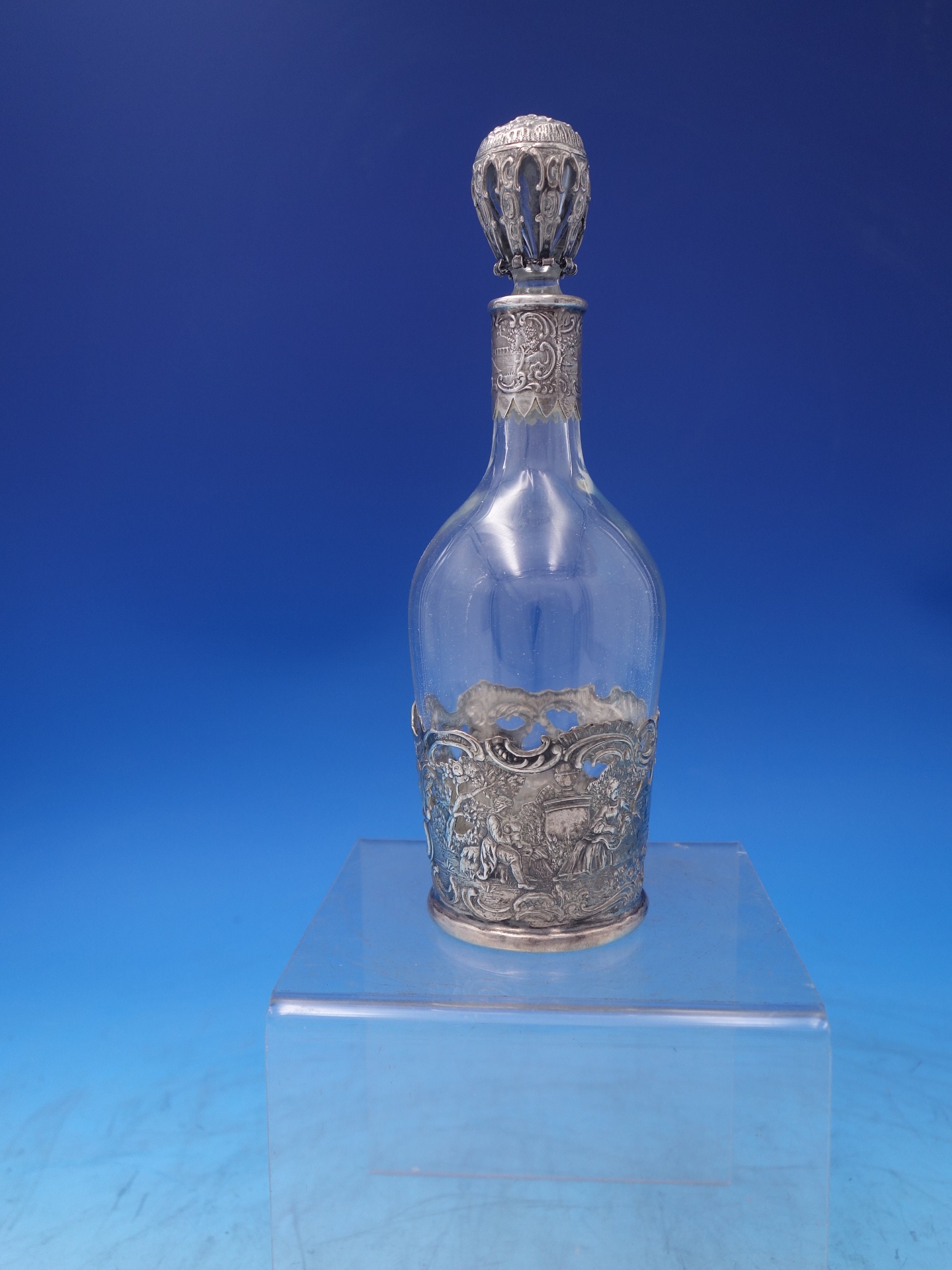 Wolf and Knell German .800 Silver Overlay and Glass Decanter