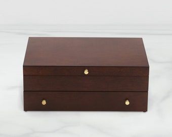 thumbnail interactive-video image 1 of Lenox Mahogany Flatware Chest - Storage For 120 Utensils With Drawer 1 of 14