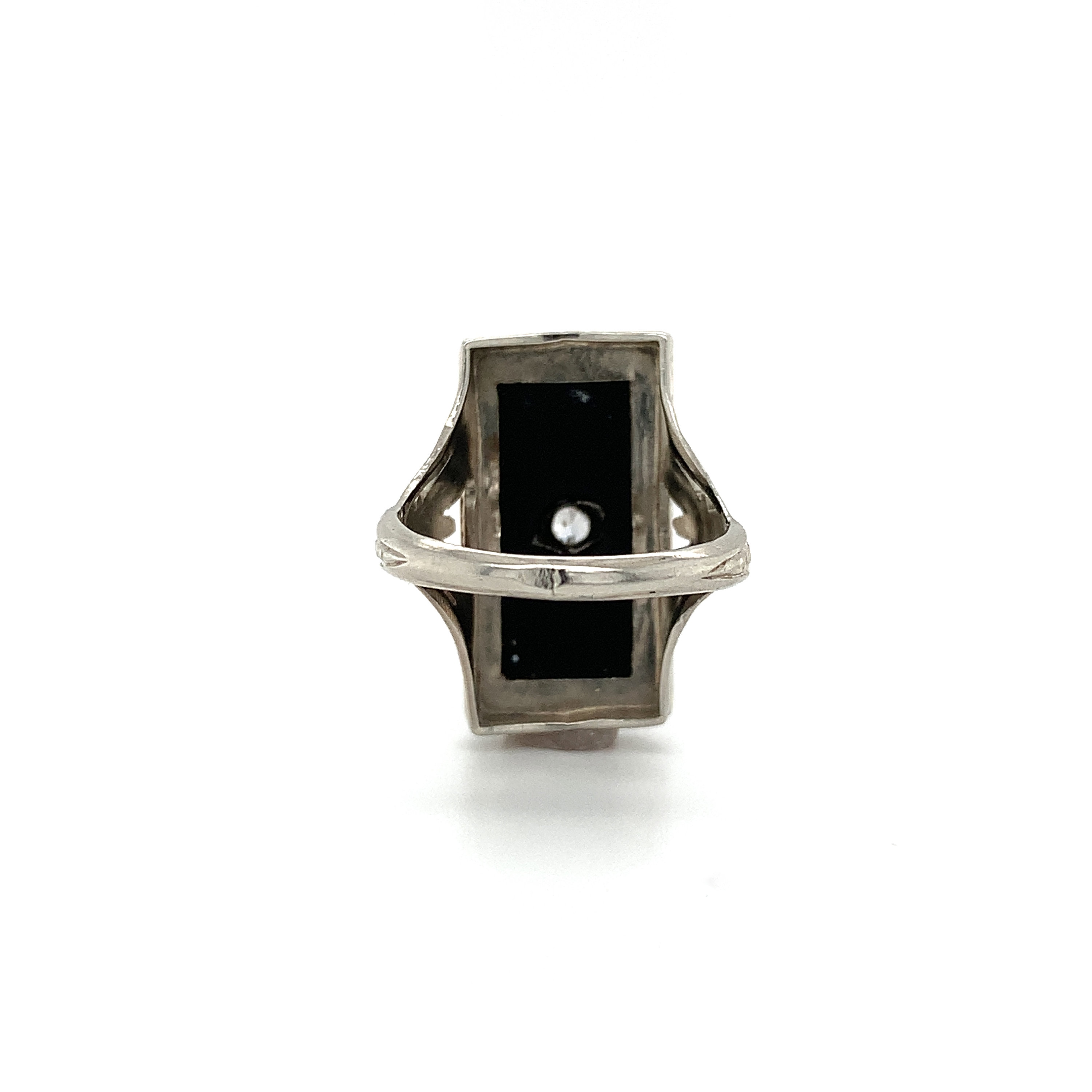 14k White Gold Genuine Natural Onyx Filigree Ring With 14k White Gold Genuine Natural Onyx Filigree Ring With