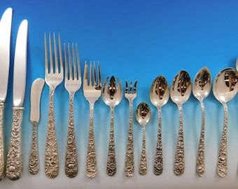 Repousse by Kirk Sterling Silver Flatware Set Service 183 Pieces