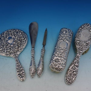 Cluny by Gorham Monogrammed 5 Piece Sterling Silver Dresser Set #C607 (#4105)
