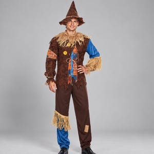 Adult Scarecrow Costume, Classic Patchwork Harvest Outfit, Halloween Carnival Fancy Dress for Men