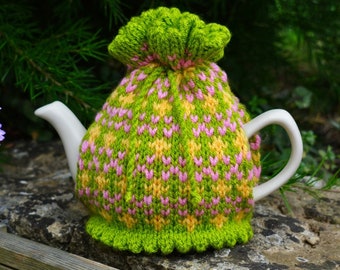 Knitting Pattern, Springtime Fair Isle Teapot Cosy, 2 Cup Traditional Teapot, Knitting Pattern, Cosy Knitting, Knitted Cozy, Home Decor
