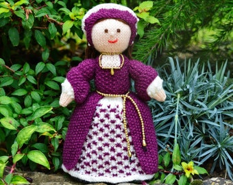 Tudor Doll Knitting Pattern, Knitted Doll, Tudor Queen, Toy Knitting Pattern, Historical Costume, Tudor Dress, Rag Doll Knitting Pattern