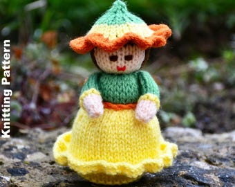 Daffodil Flower Doll Knitting Pattern PDF