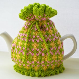 Knitting Pattern, Springtime Fair Isle Teapot Cosy, 2 Cup Traditional Teapot, Knitting Pattern, Cosy Knitting, Knitted Cozy, Home Decor image 3