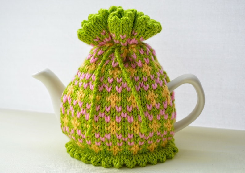 Knitting Pattern, Springtime Fair Isle Teapot Cosy, 2 Cup Traditional Teapot, Knitting Pattern, Cosy Knitting, Knitted Cozy, Home Decor image 3