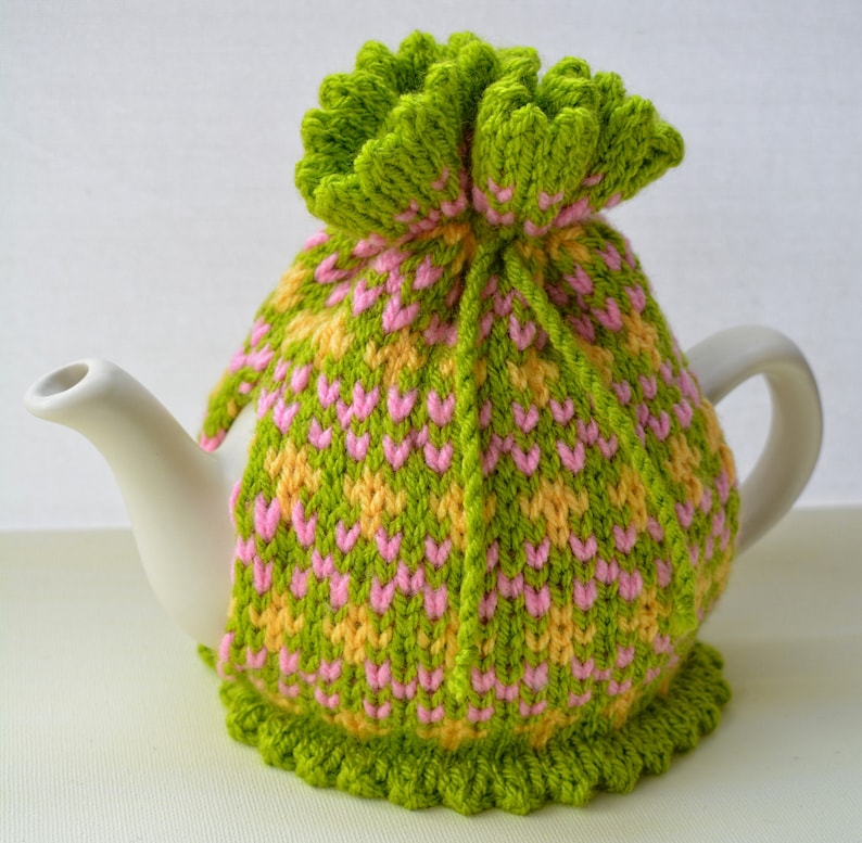 Knitting Pattern, Springtime Fair Isle Teapot Cosy, 2 Cup Traditional Teapot, Knitting Pattern, Cosy Knitting, Knitted Cozy, Home Decor image 7