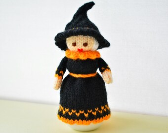 Halloween Witch Doll Egg Cosy Knitting Pattern, Knitted Witch, Knitted Egg Cozy, Halloween Doll, Halloween Party, Toy Knitting Pattern, Doll