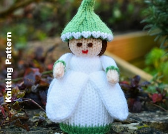 Snowdrop Flower Doll Knitting Pattern PDF