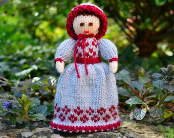 Victorian Doll Knitting Pattern, Rag Doll, Doll Making Pattern, Historical Costume, Toy Knitting Pattern, Victorian Dress, Pocket Doll