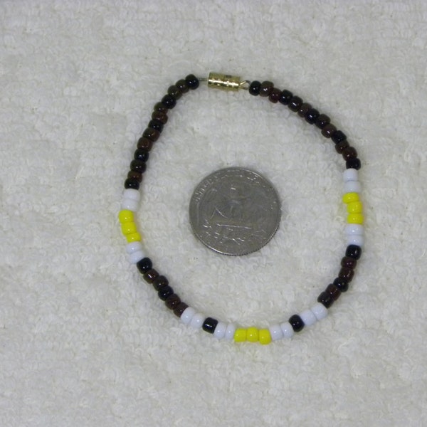 Glass Beaded Bracelet Unisex Anyone Anklet Holiday Gift Black Brown White Yellow, Clasp, 7, 8, 9, 10, 11, 12" Large XXXL, 10 dollar