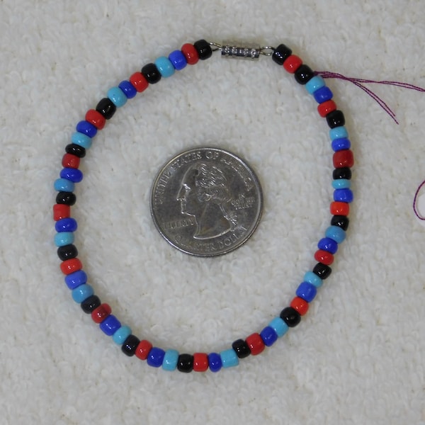 Multi Colors Glass Beaded Bracelet Anklet Anyone Gift Black Red Blue Turquoise 7, 8, 9, 10, 11, 12, Large XXL, under 10 dollar