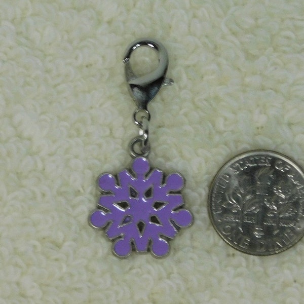 Purple Snowflake Clip On Charm, Snowflake Zipper Pull Charm, Snowflake Holiday Gift, Under 5, 10 dollar