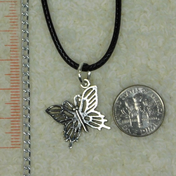 Butterfly Necklace Charm, Butterfly Pendant Choker, Allergy Free Curb Chain, or Black Cord 14, 16, 20, 22, 24, 26-30", under 20 dollar gift