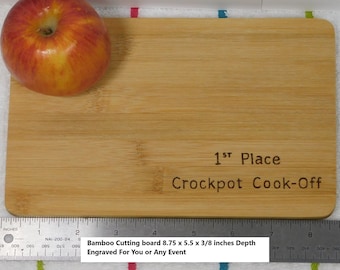 6x8 Crockpot Cooking Contest Award, Cutting Board Crock Pot Slow Cooker 1st Place Custom Door Prize Trophy Personalize Wood burn Engrave