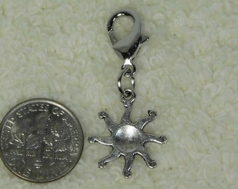 Sun Clip On Charm Sunshine Silvertone Zipper Pull Pendant Sun Holiday Gift, Under 10 dollar