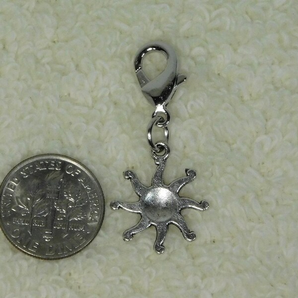 Sun Clip On Charm Sunshine Silvertone Zipper Pull Pendant Sun Holiday Gift, Under 10 dollar